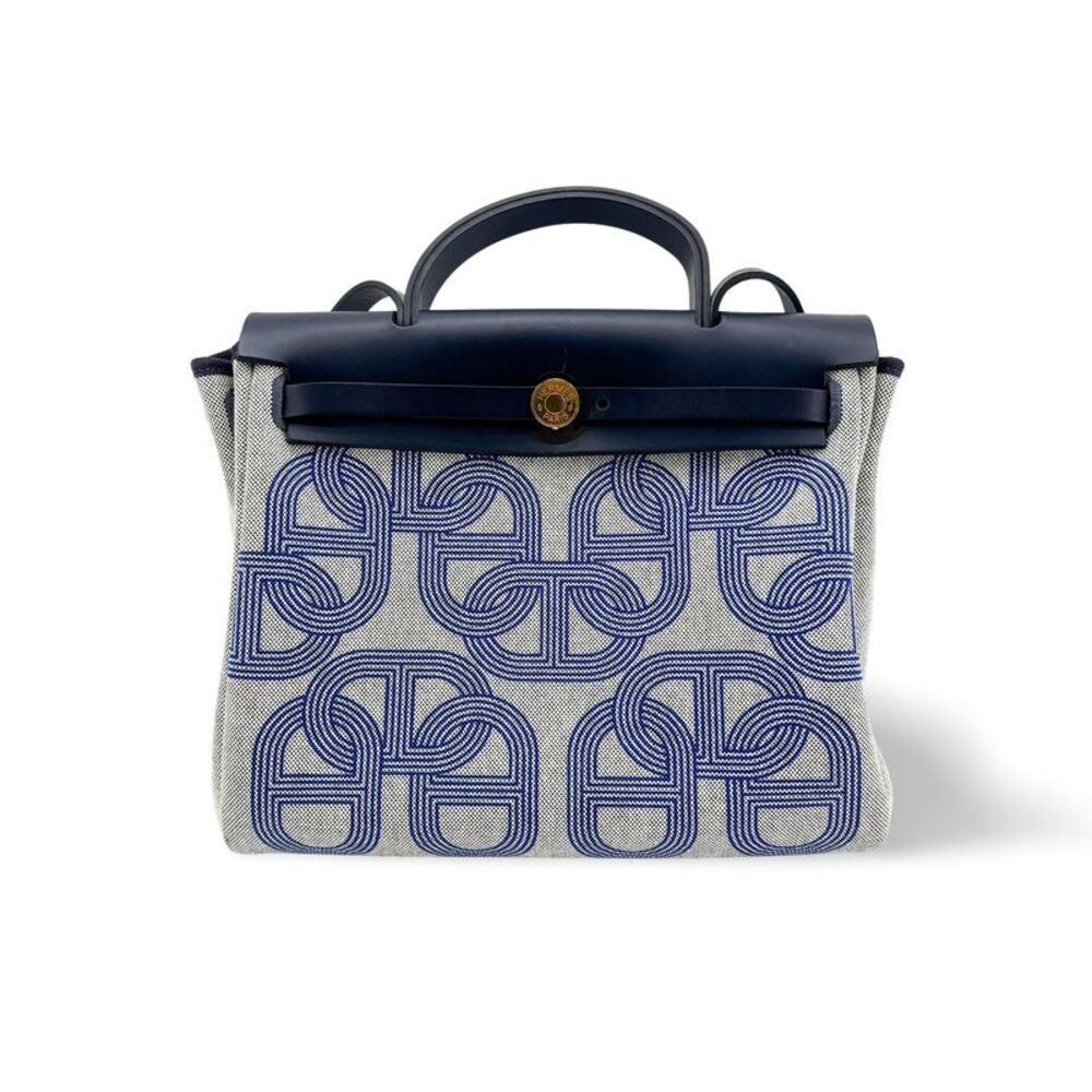 Hermes Herbag Zip Circuit 24 Vache Hunter And Leather White Canvas Handbag